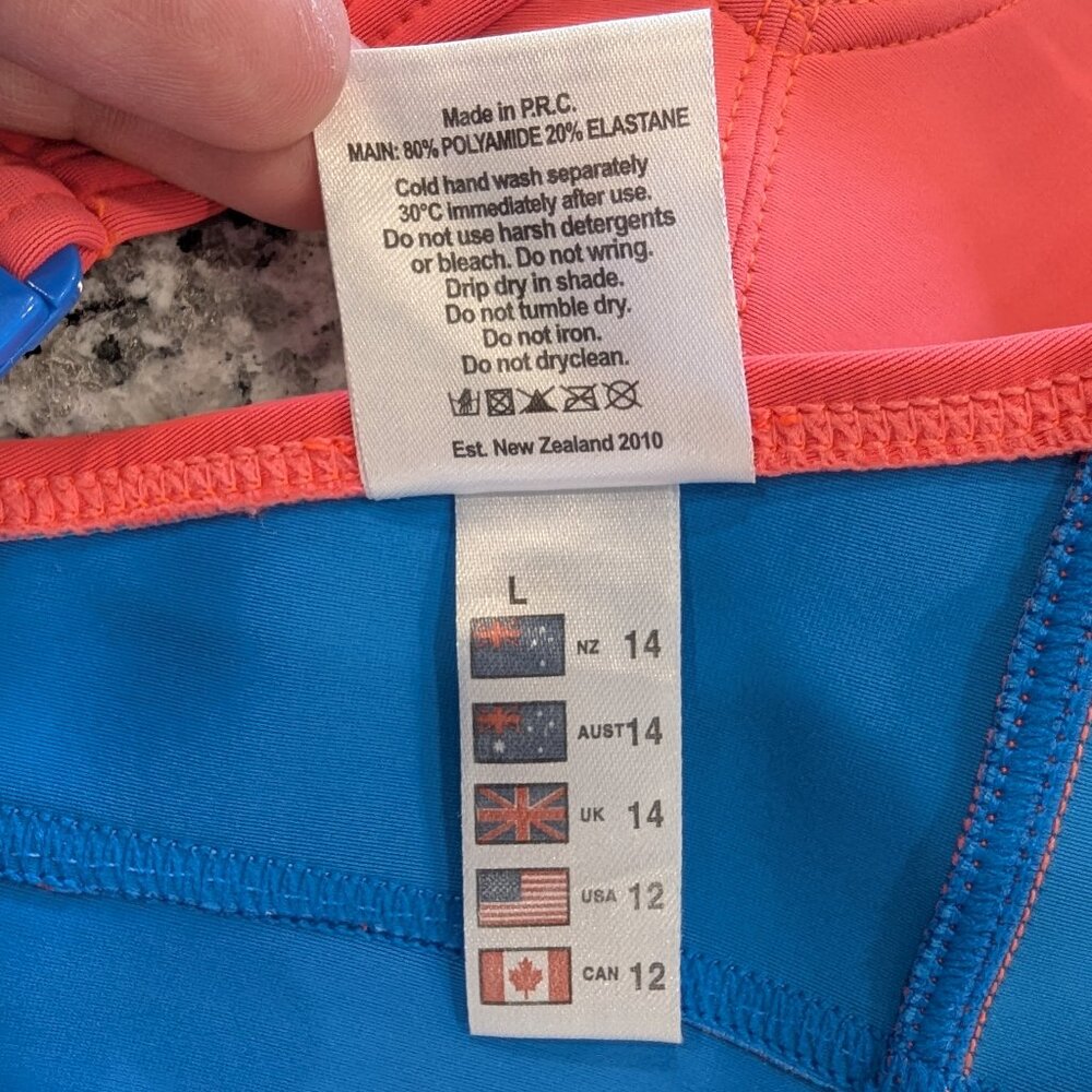 PIHA New Zealand Neoprene Bikini 12 Coral & Blue Trim Bold Vibrant Vivid - Picture 5 of 5